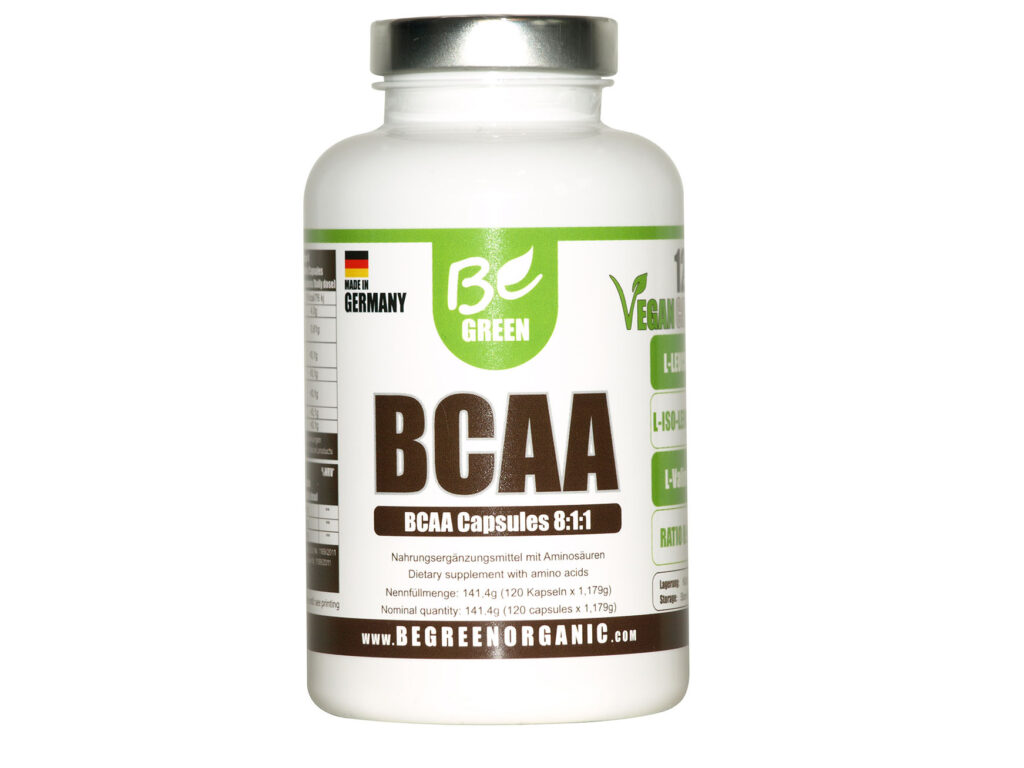 Tub of Be Green BCAA capsules