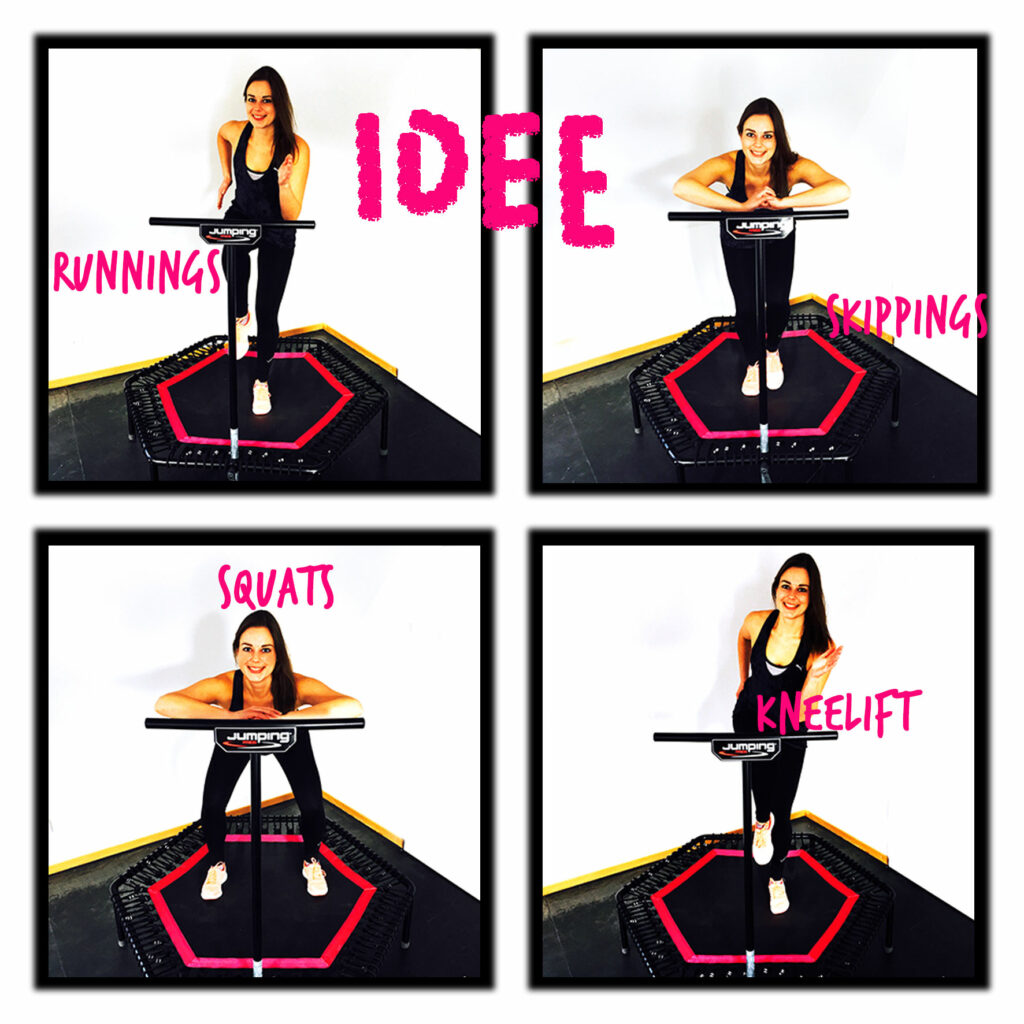 Collage mit Workout-Übungen auf dem Trampolin